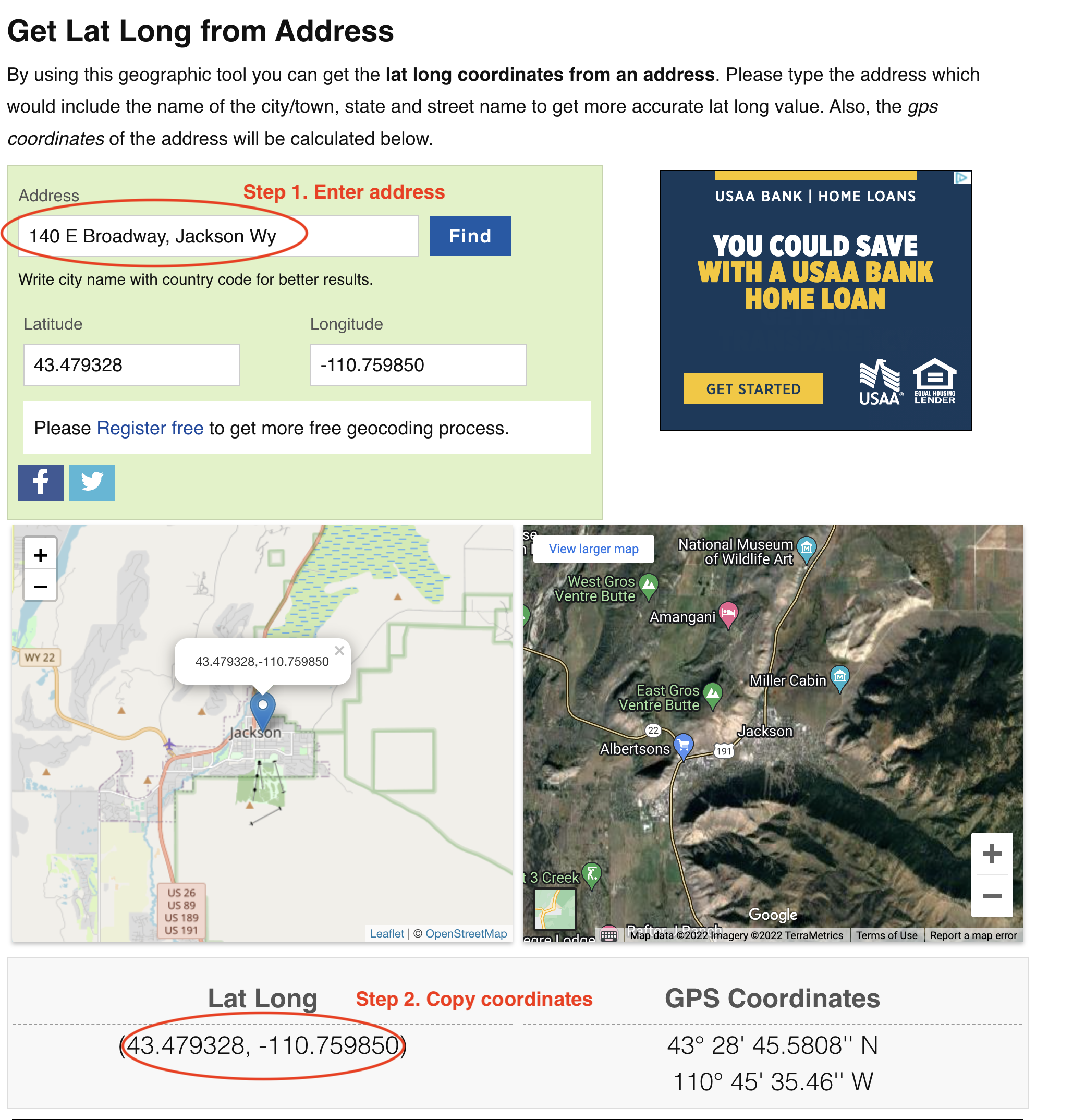 Latitude and longitude coordinates steps 1-2